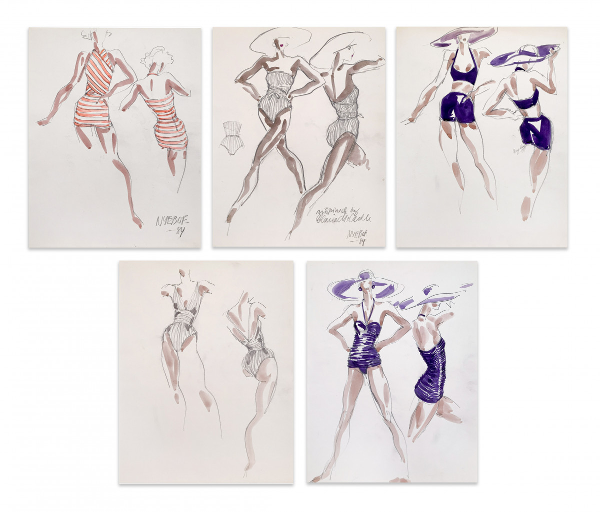 Lot 21: Jesper Nyeboe, 5 Illustrations for Geoffrey Beene (1984)
