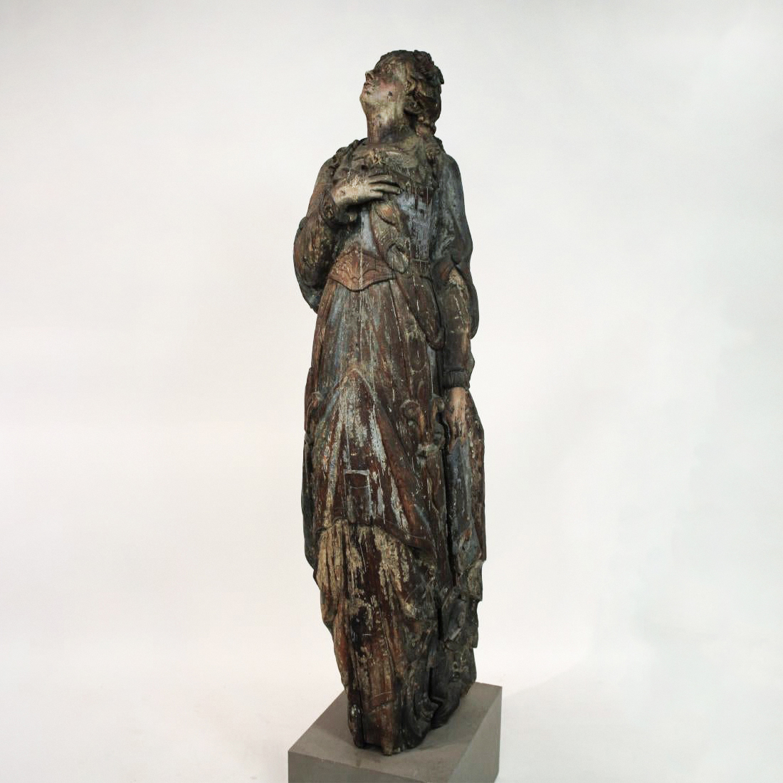 with carved Fleur-de-lis detail and original polychrome paint,  probably French,