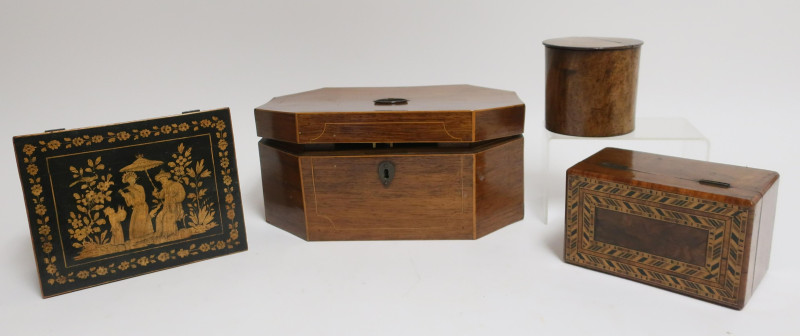 4 English Wood Boxes, 19th C. and later