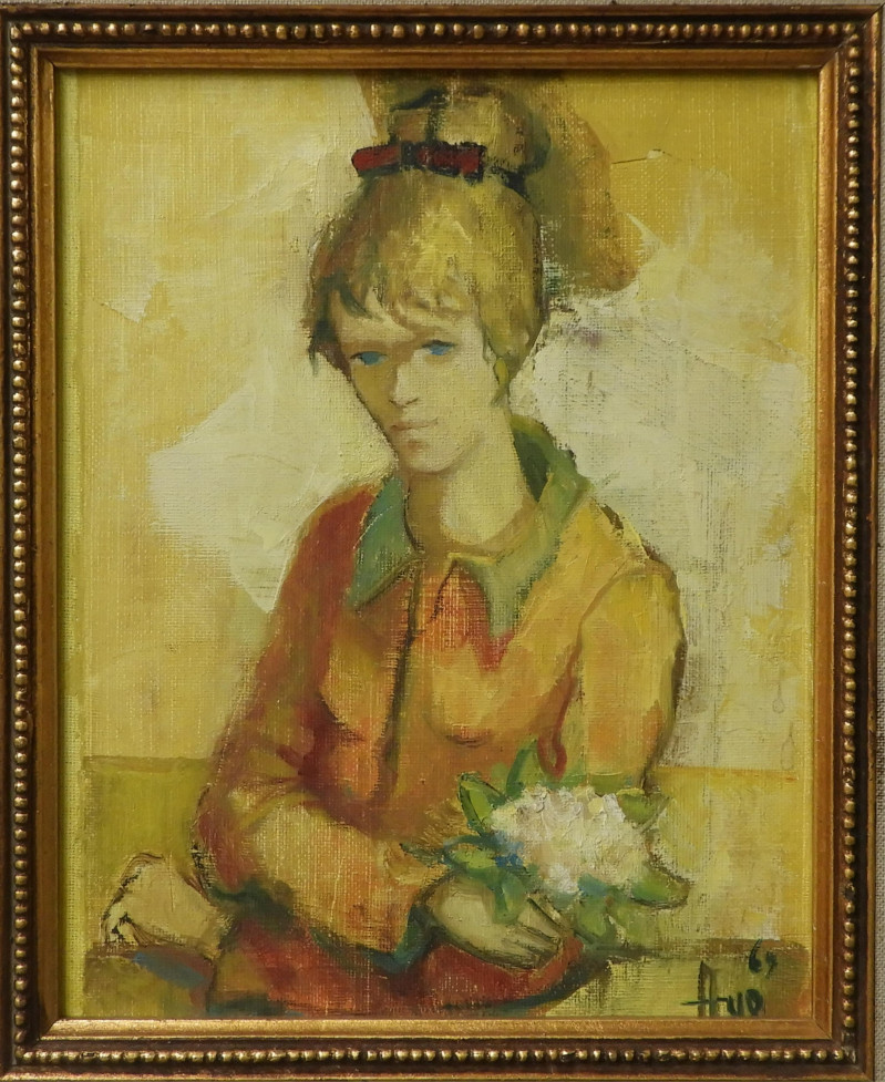 Robert Aillaud Ayo - Girl in Yellow with Flowers