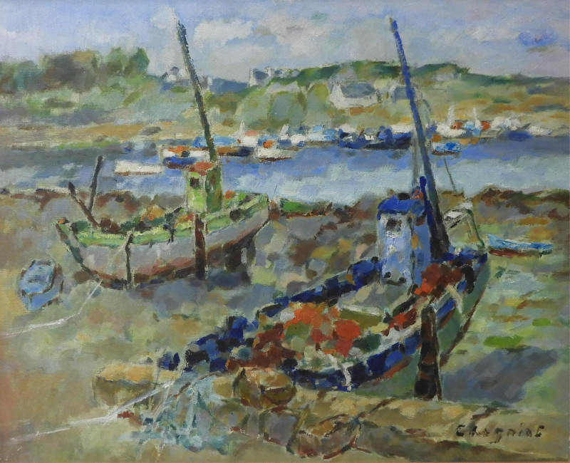 Alfred Chagniot - Fishing Boats on Beach
