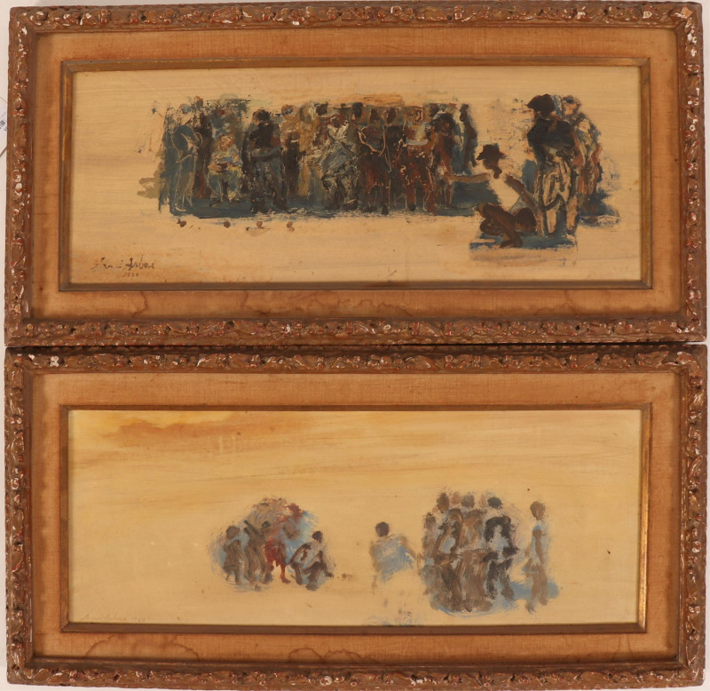 Avni Arbas, 2 Figural Compositions, paint on board