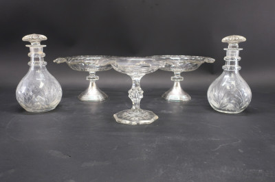 Three English Crystal Compotes and Two Decanters