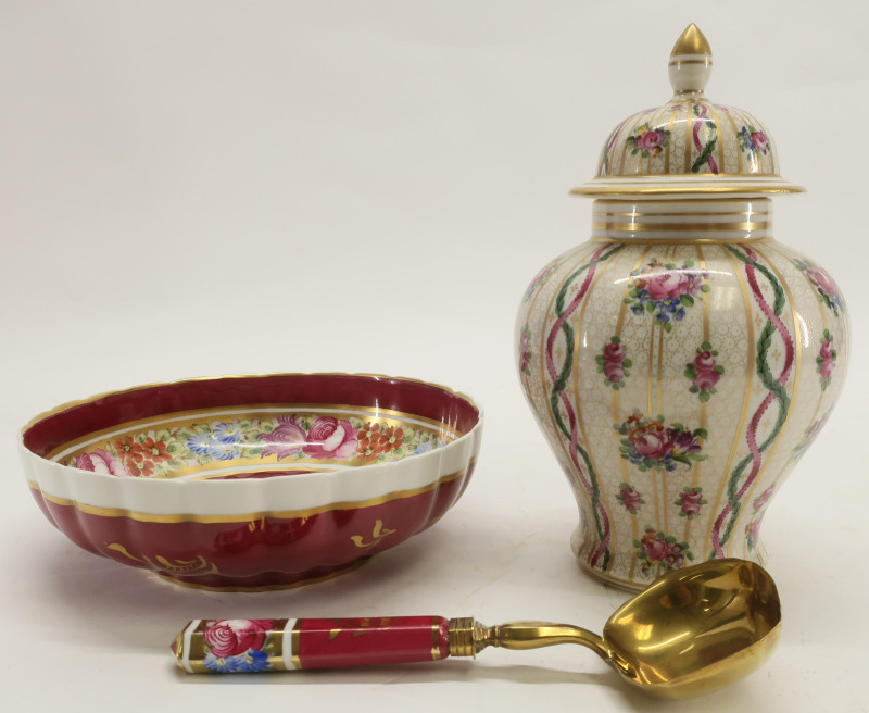 Porcelain French Berry Bowl &amp; Spoon and an Urn