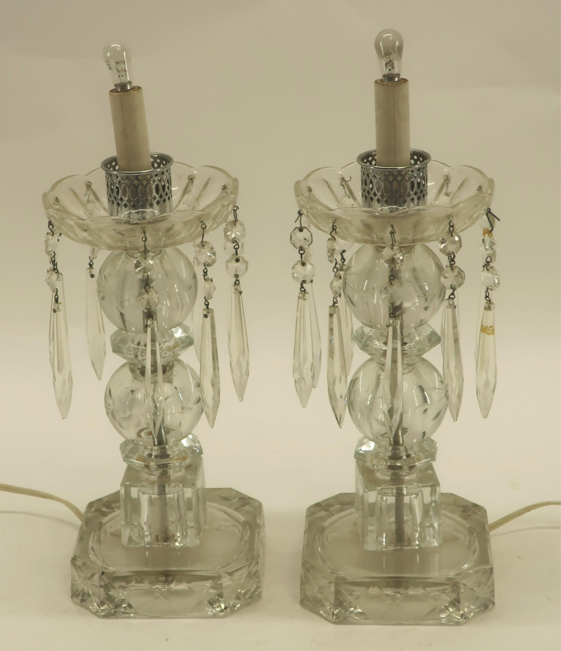 Pair Cut and Pressed Glass Prism Table Lamps