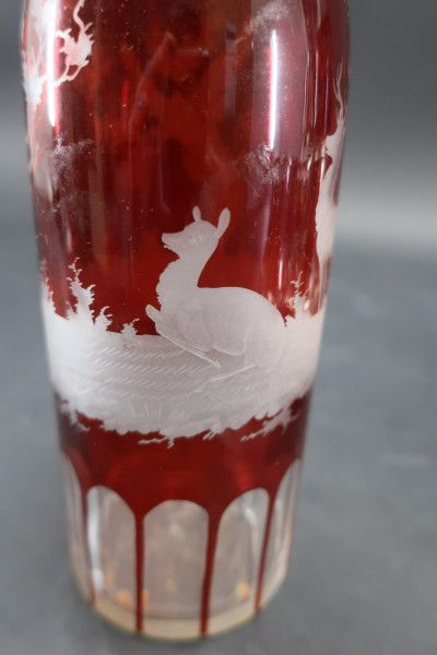 Ruby Red to Clear Bohemian Glass Decanters &amp; Stand