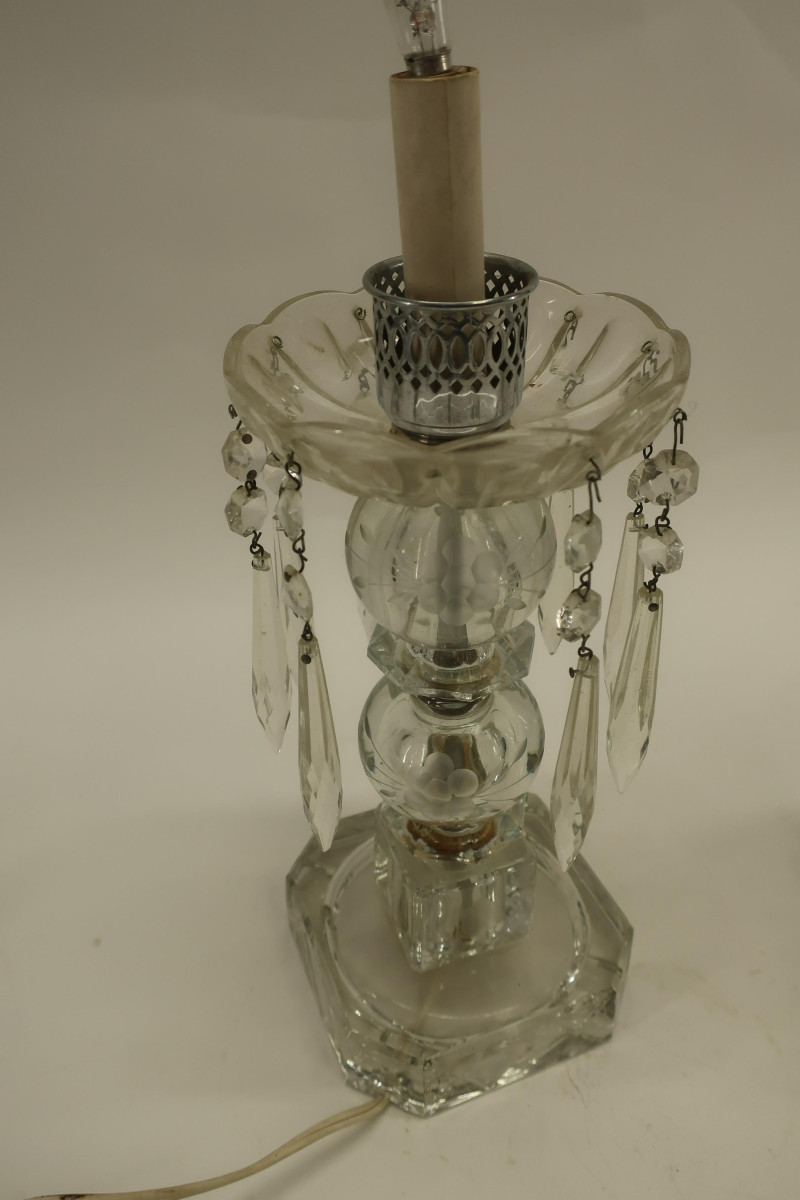 Pair Cut and Pressed Glass Prism Table Lamps