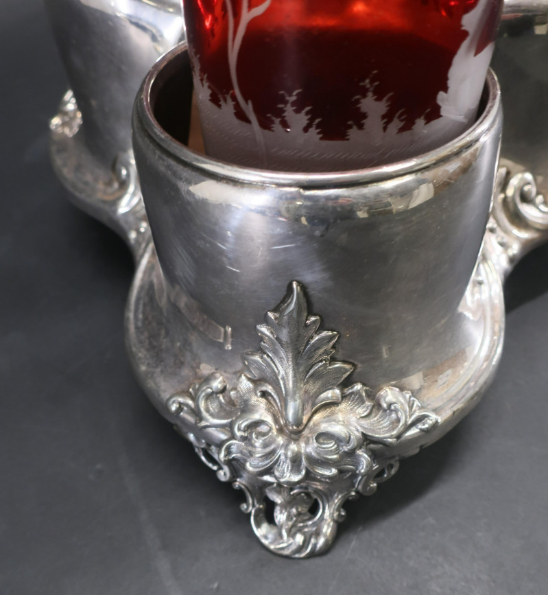 Ruby Red to Clear Bohemian Glass Decanters &amp; Stand