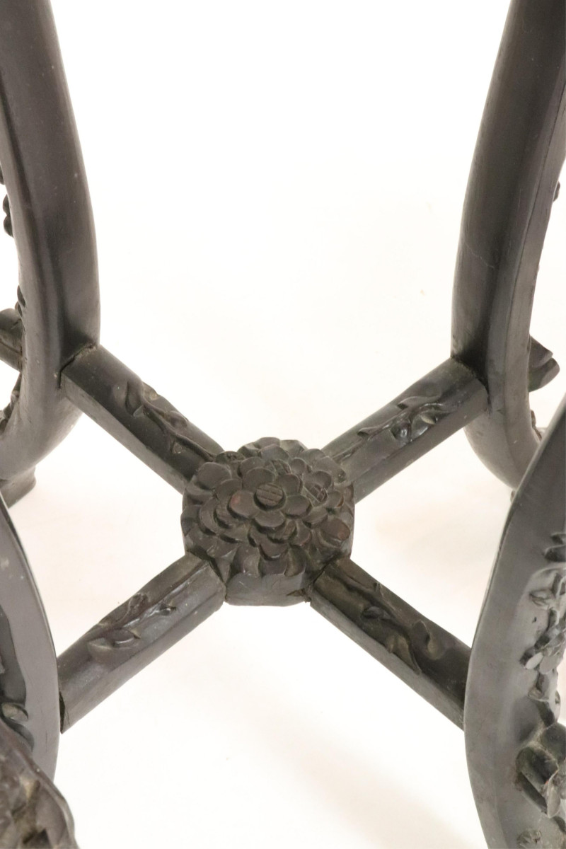 19th C. Carved Chinese Stands With Marble Inserts