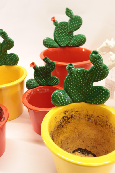 7 Red / Yellow Pottery Jardinieres