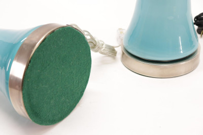 Pair Contemporary Teal Blue Glass Lamps