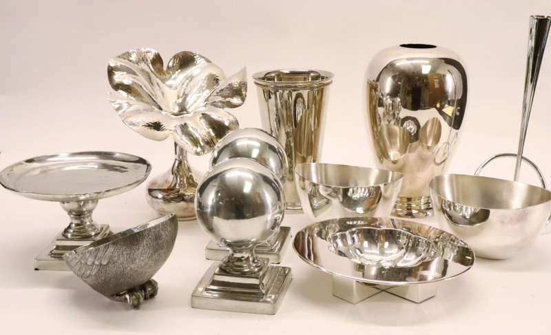 10 Silverplate &amp; Pewter Vases &amp; Other Items