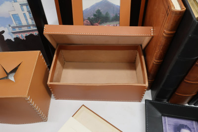 Group of Leather Goods, Frames, Desk Accessories