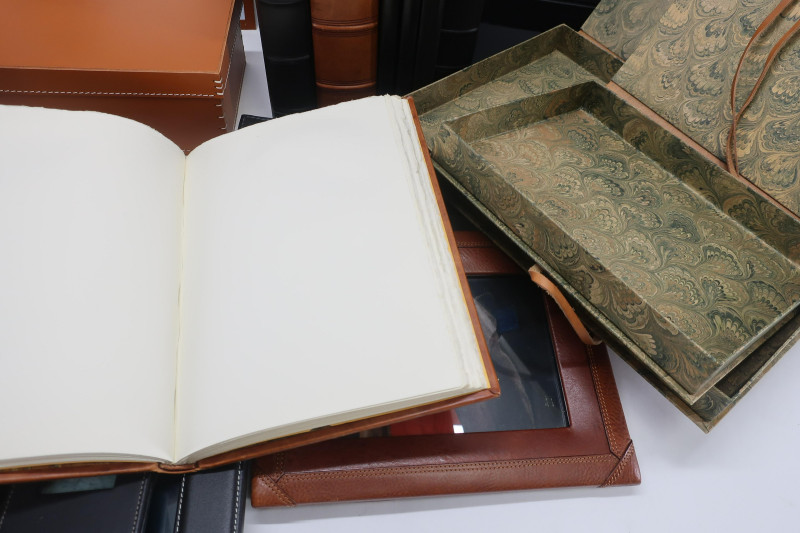 Group of Leather Goods, Frames, Desk Accessories