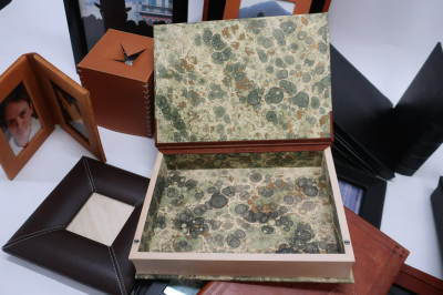 Group of Leather Goods, Frames, Desk Accessories