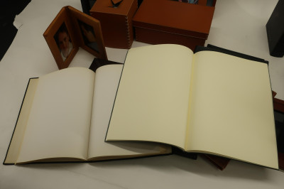 Group of Leather Goods, Frames, Desk Accessories