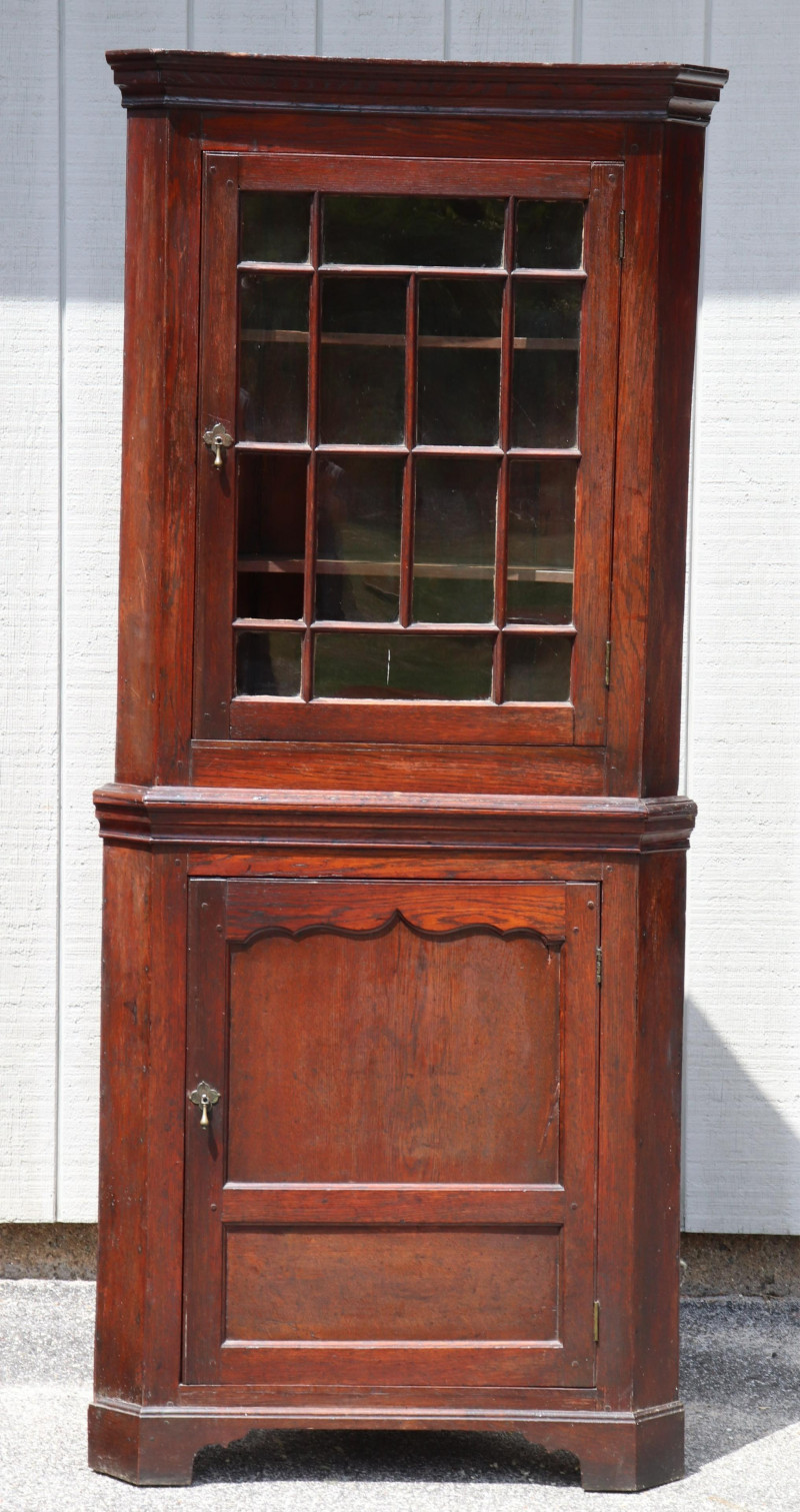 English Oak Corner Cupboard, L. 18th C.
