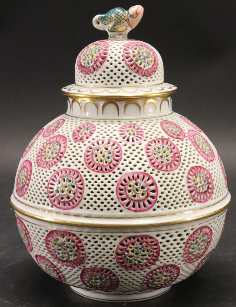 Herend Reticulated Porcelain Covered Jar