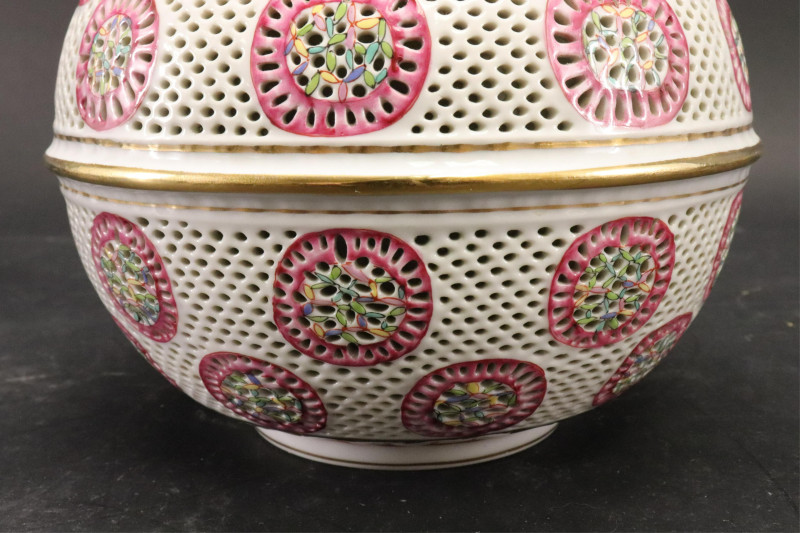 Herend Reticulated Porcelain Covered Jar