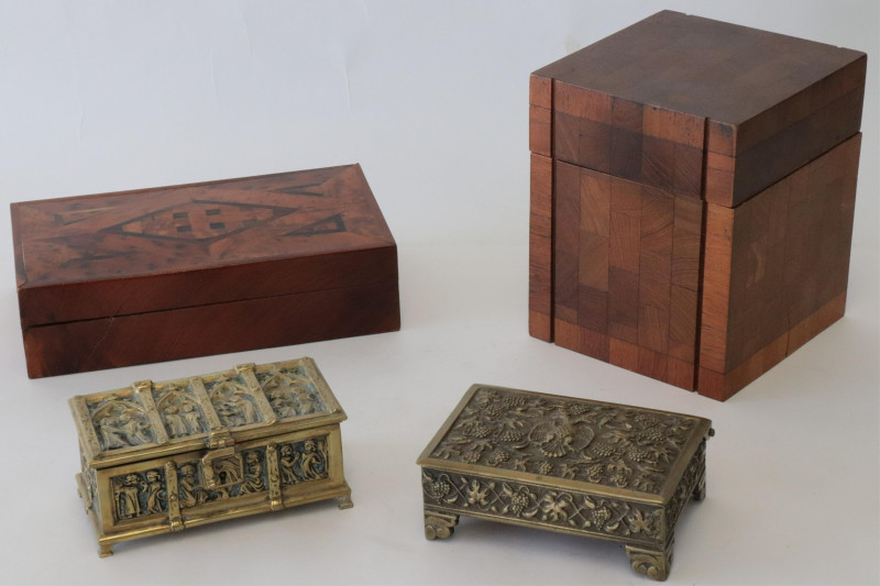 2 Gilt Bronze &amp; 2 Wood Boxes