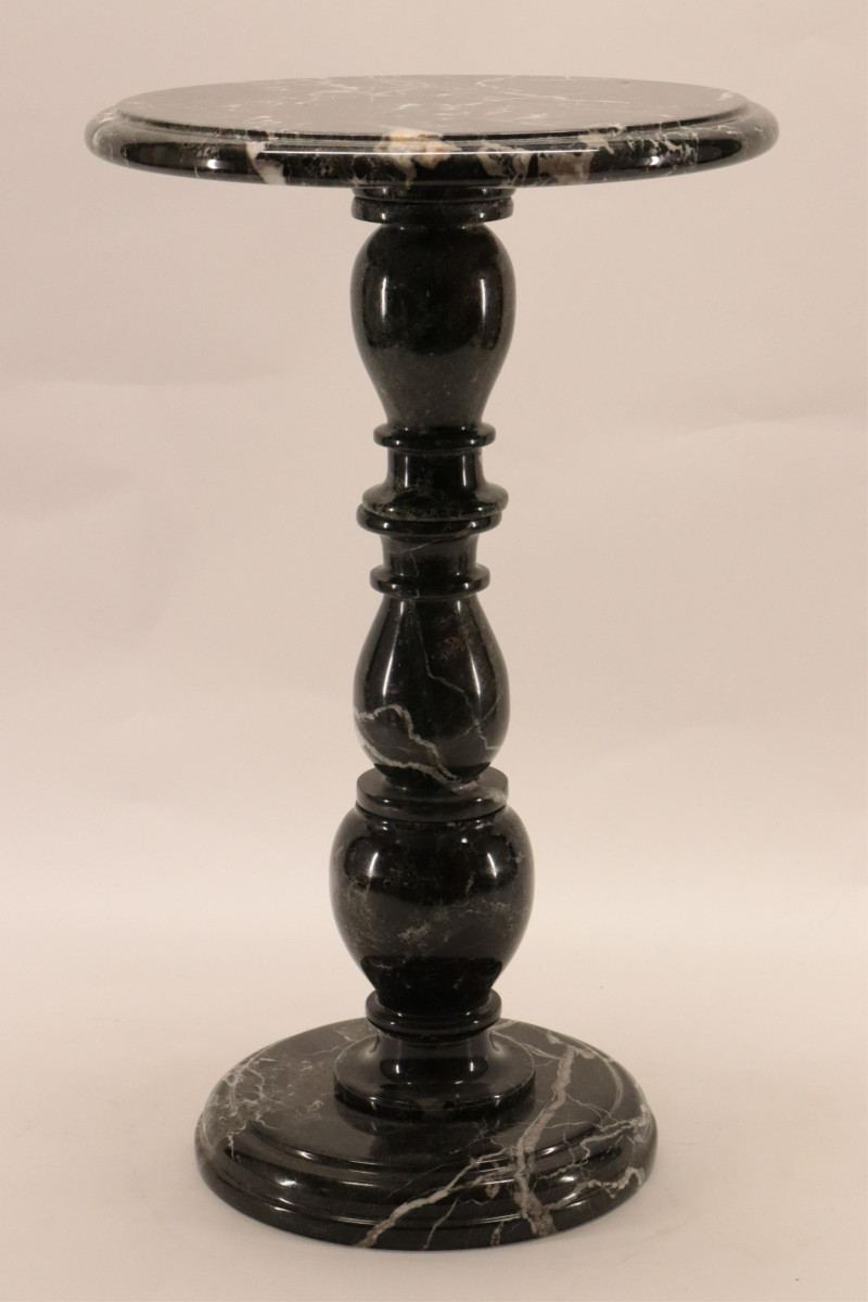 Black &amp; White Mottled Marble Pedestal Table