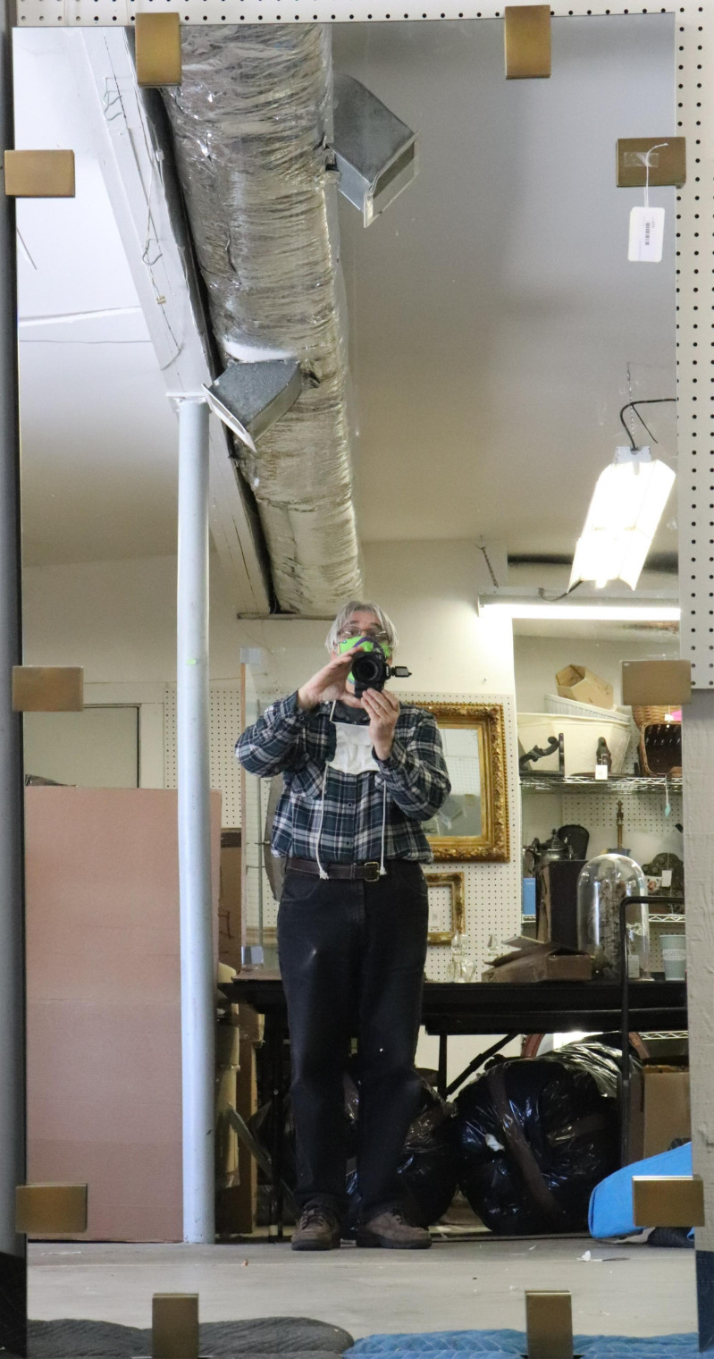 Contemporary Patinated Brass Strapped Pier Mirror