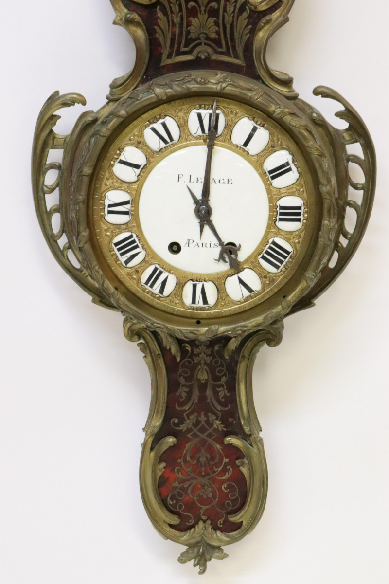 Boulle Marquetry Wall Clock Barometer, F. Lesage