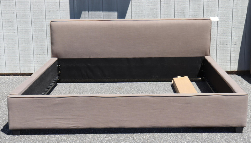 Contemporary Khaki Cotton Upholstered King Bed