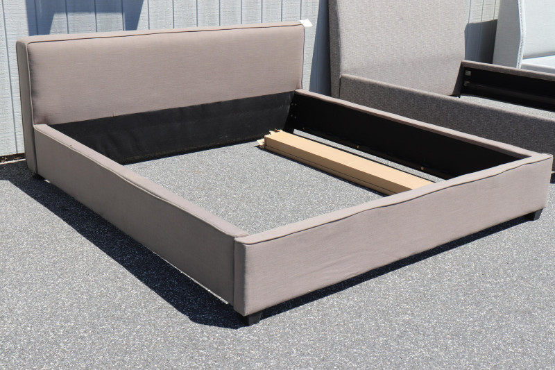 Contemporary Khaki Cotton Upholstered King Bed