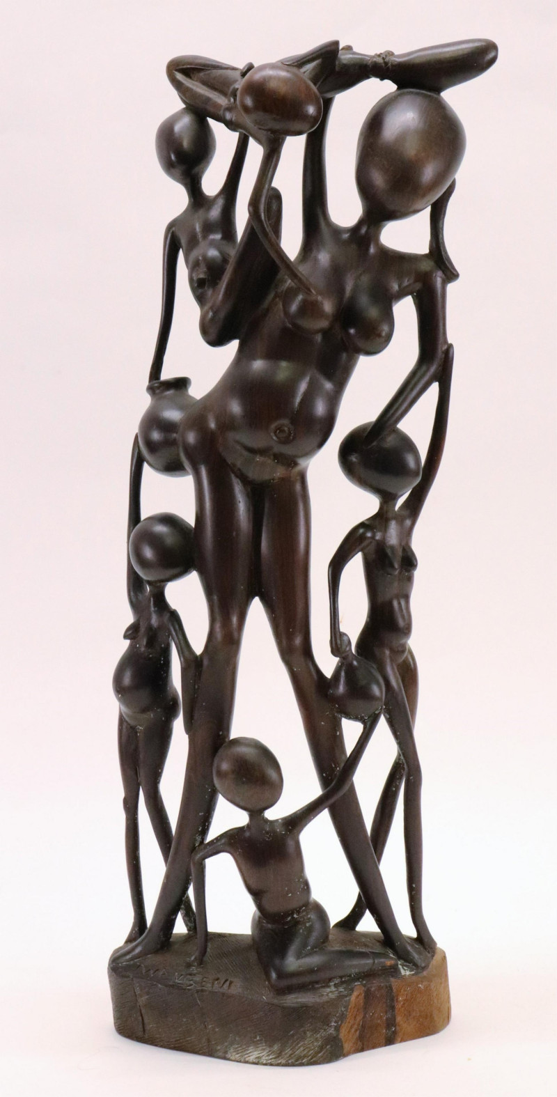 African Carved Wooden Sculpture, signed Twangeni