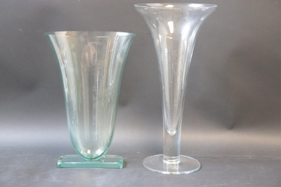 7 Clear &amp; 2 Green Tinted Vases