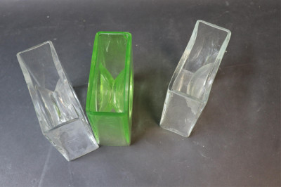 7 Clear &amp; 2 Green Tinted Vases