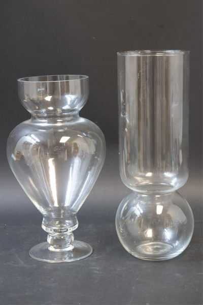 7 Clear &amp; 2 Green Tinted Vases