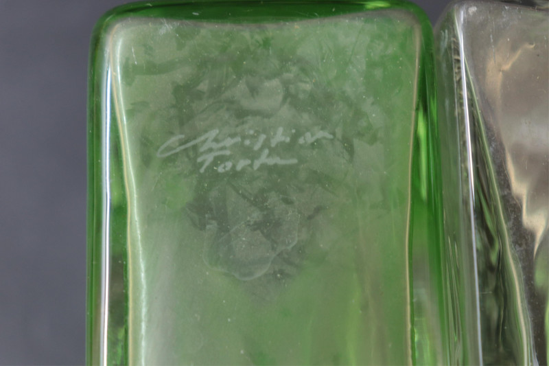 7 Clear &amp; 2 Green Tinted Vases