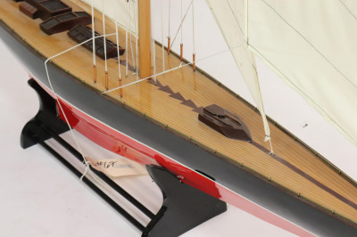 Model of a Red &amp; Black Painted Sailboat on Stand