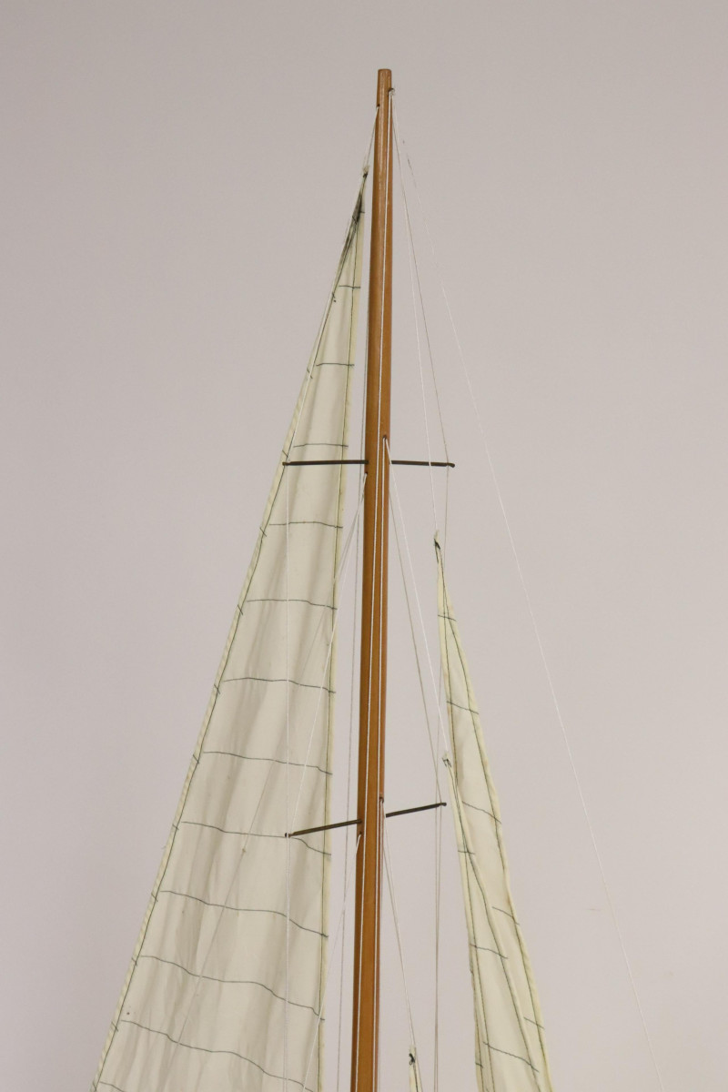 Model of a Red &amp; Black Painted Sailboat on Stand