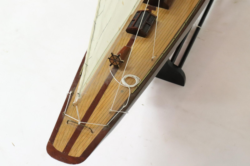 Model of a Red &amp; Black Painted Sailboat on Stand