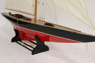 Model of a Red &amp; Black Painted Sailboat on Stand
