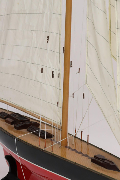 Model of a Red &amp; Black Painted Sailboat on Stand