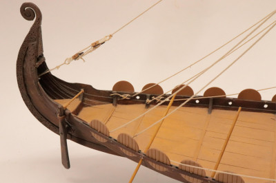 Carved Wood &amp; Plastic Viking Long Boat Model
