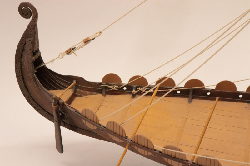 Carved Wood &amp; Plastic Viking Long Boat Model