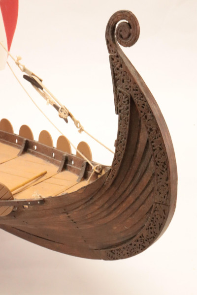 Carved Wood &amp; Plastic Viking Long Boat Model