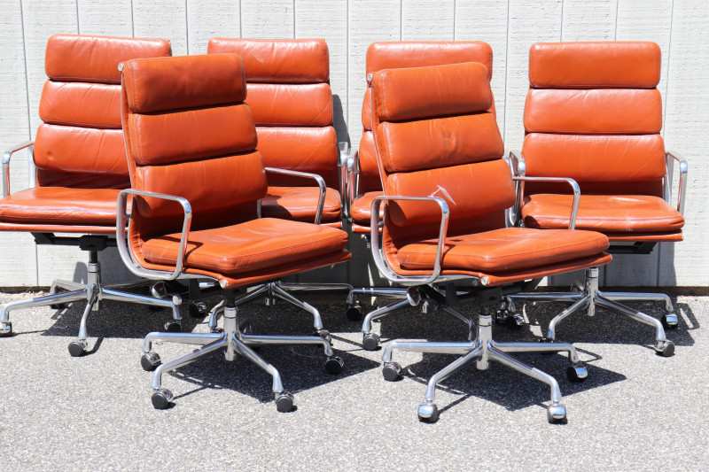 Set of 6 Eames Leather Executive Chairs