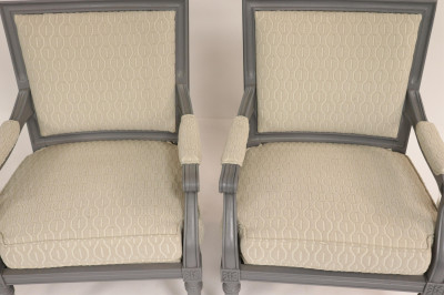Pair Louis XVI Style Grey Painted Fauteuils