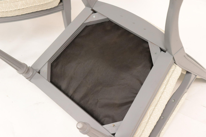 Pair Louis XVI Style Grey Painted Fauteuils