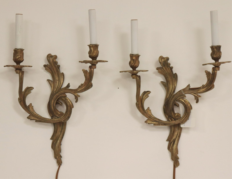 Pair Louis XV Style Brass 2-Light Sconces