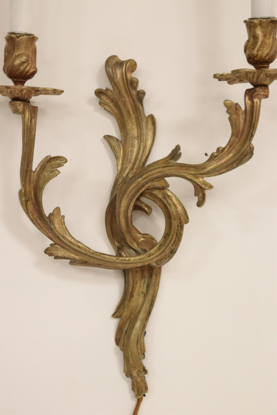 Pair Louis XV Style Brass 2-Light Sconces