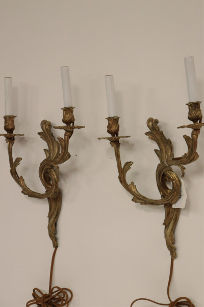 Pair Louis XV Style Brass 2-Light Sconces
