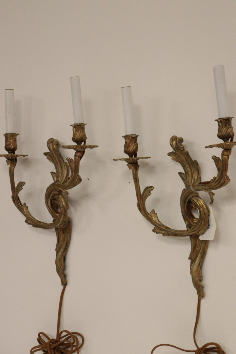 Pair Louis XV Style Brass 2-Light Sconces