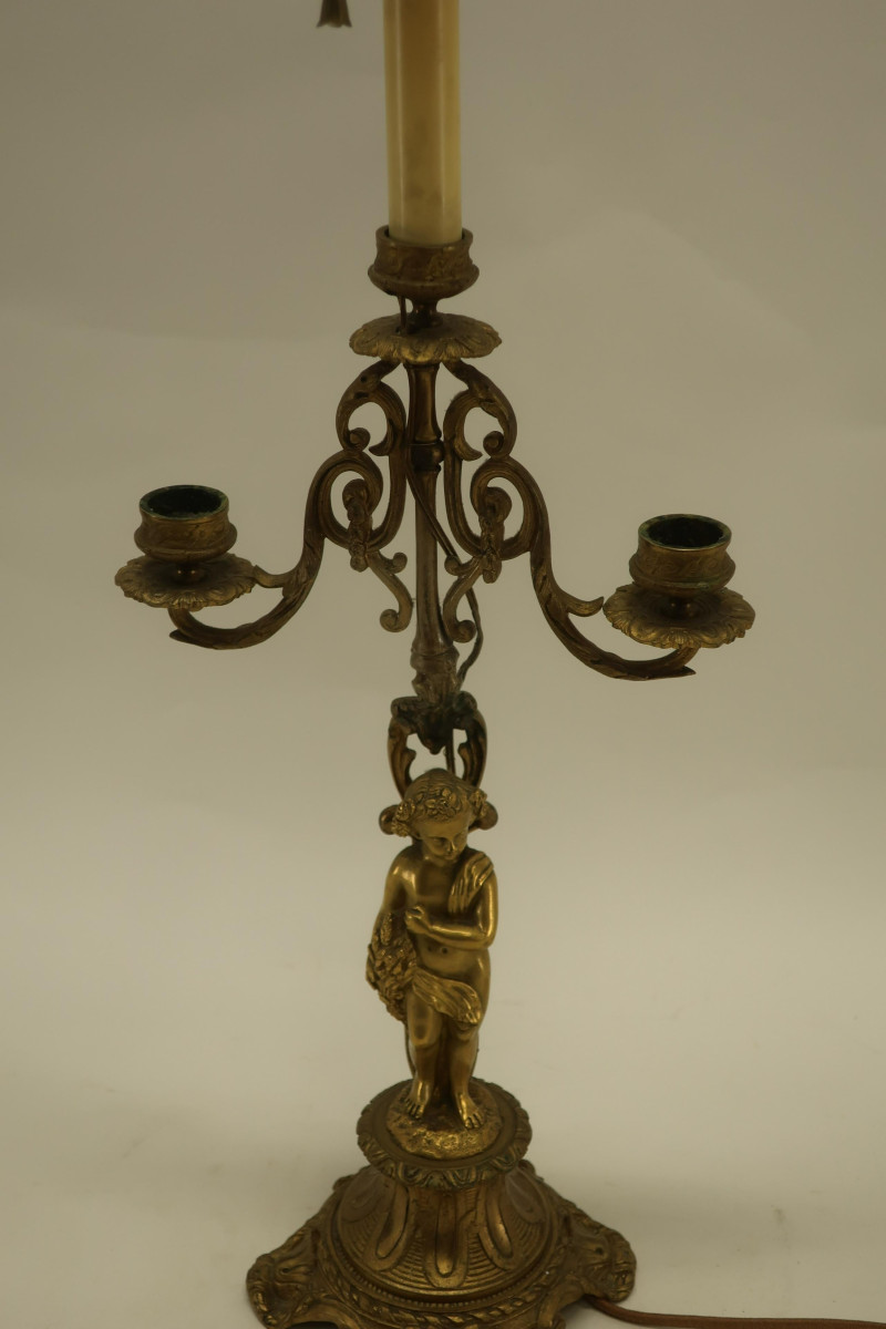 French Gilt Bronze Figural 2 Light 2 Candle Lamp
